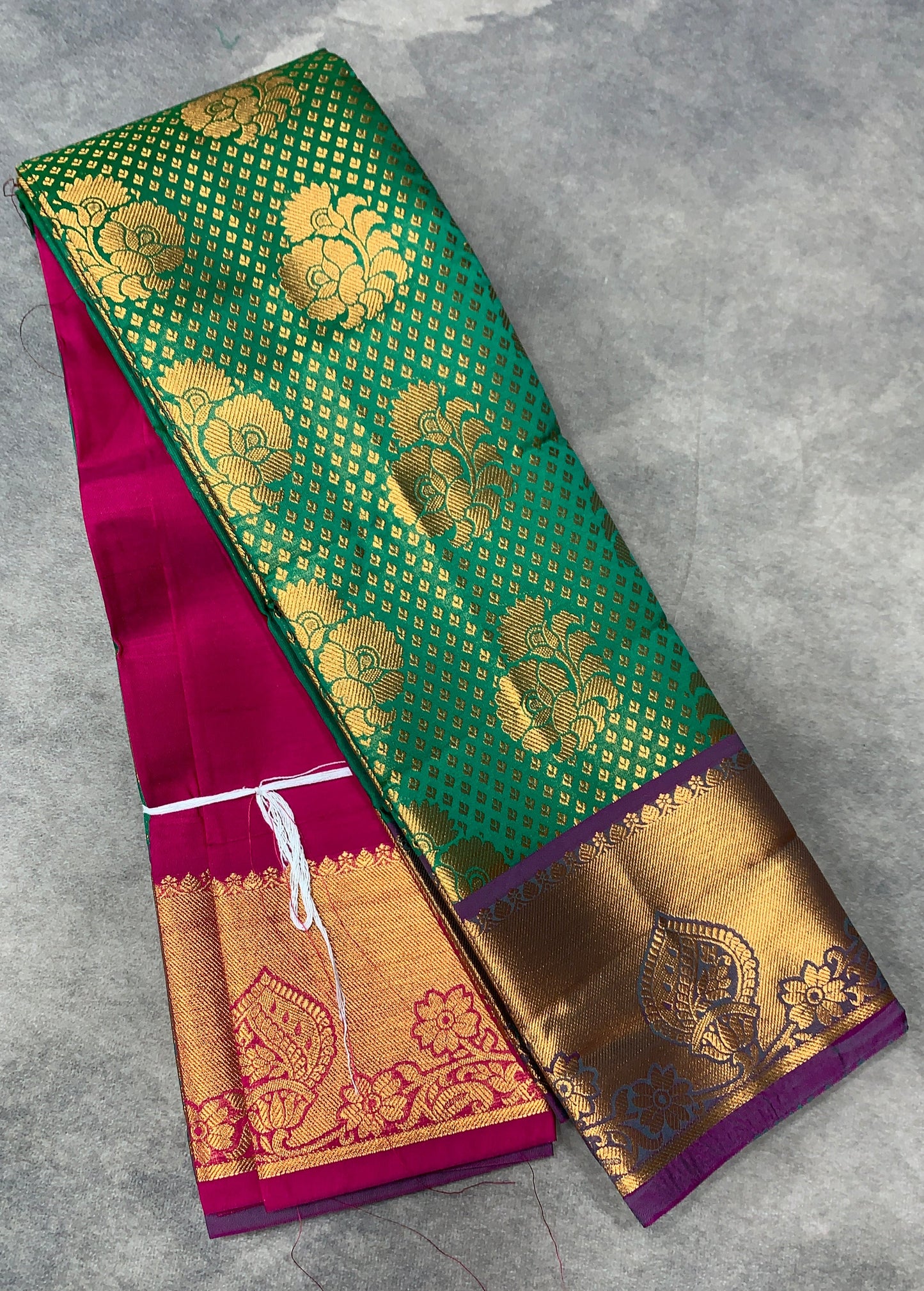 Vegan Silk Saree Light Green Colour with Pink and Copper Border