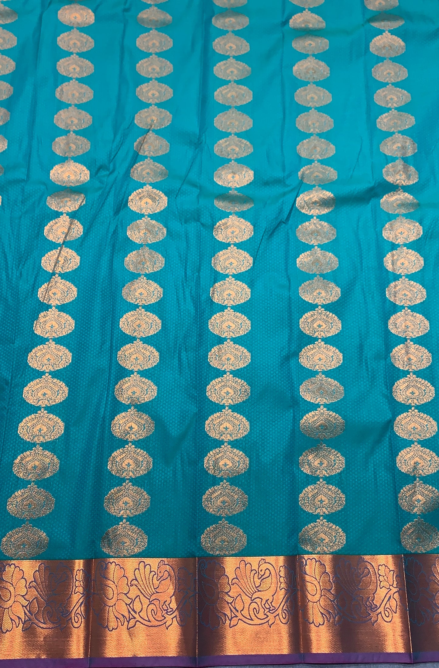 Vegan Silk Saree Rama Green Colour Saree with Copper Border