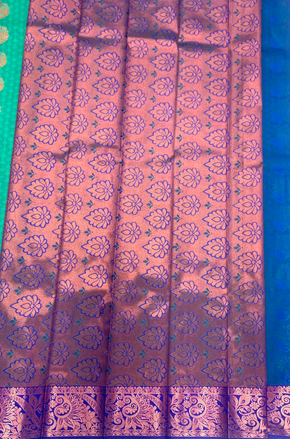 Vegan Silk Saree Rama Blue shade with Copper Border