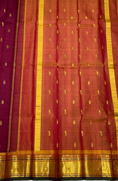 Pure Kanchipuram Silk Saree Maroon Colour with Gold Border