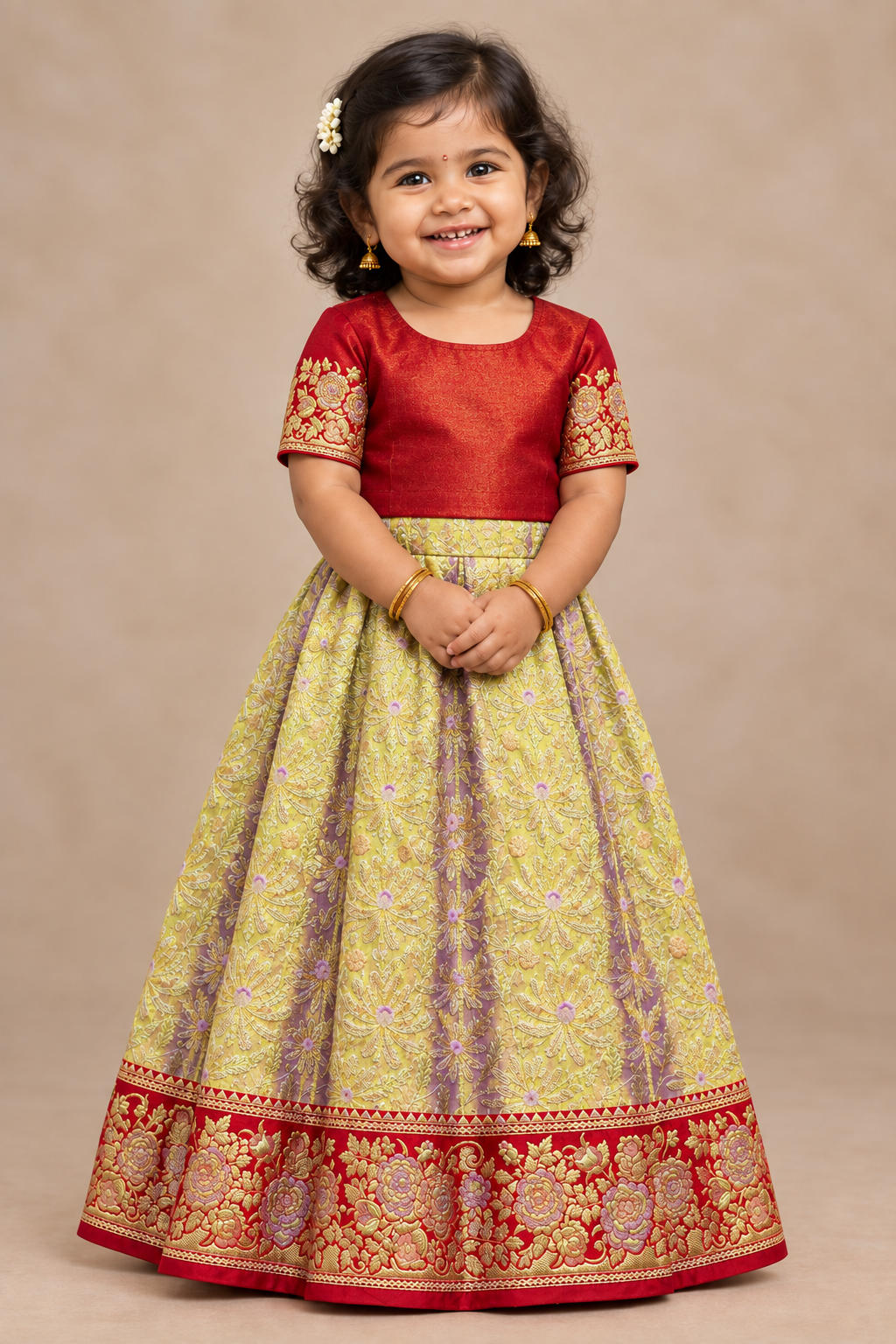 Baby Pink Shade Pure Kanchipuram Kids Pattu Pavadai with Contrast Border for Newborn to 2 Years