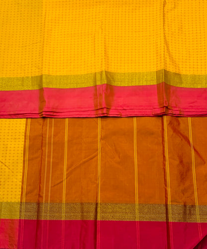 Arani Silk Saree Yellow Colour with Red and Golden Border