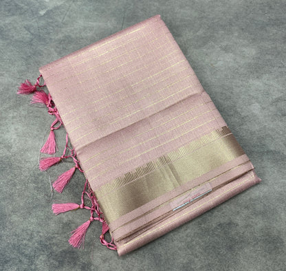 Banaras Katan Saree Baby Pink Colour with Katan Work Border