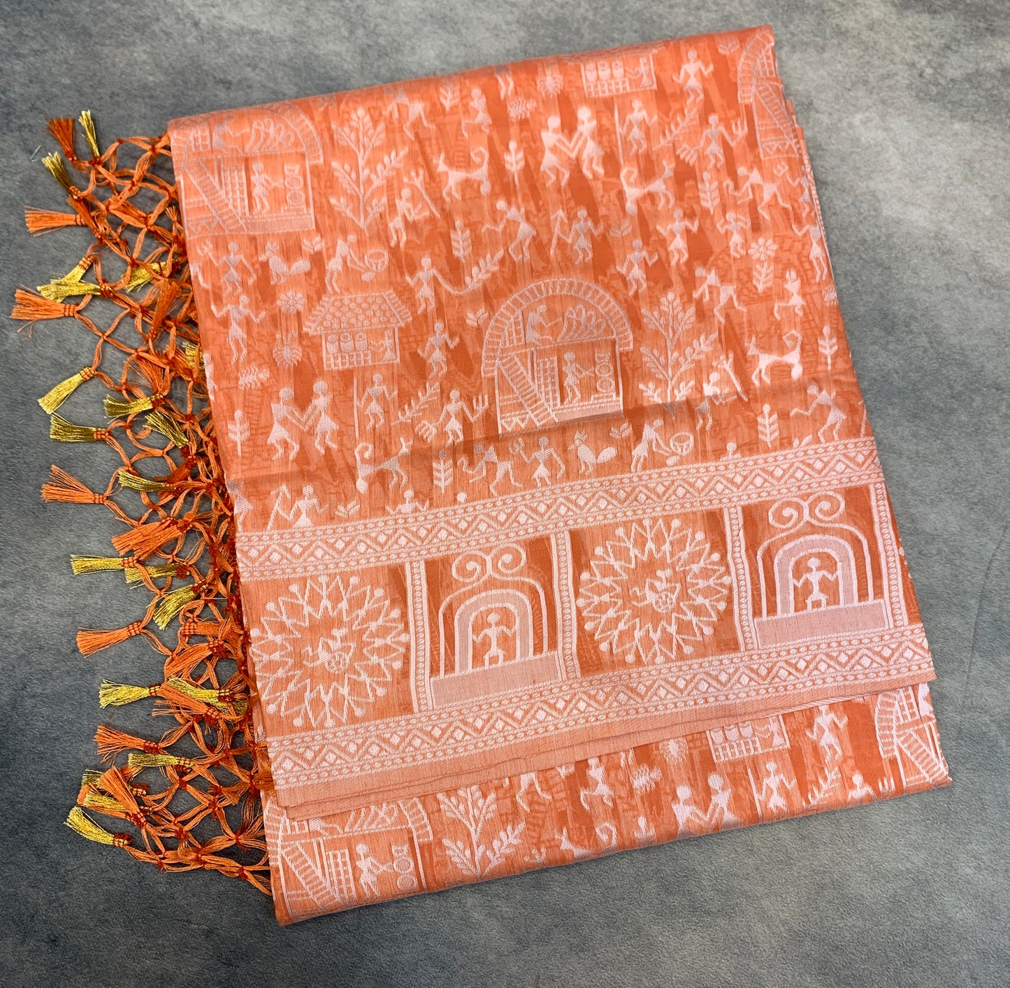 Banaras Katan Saree Orange Colour with Katan Work Border