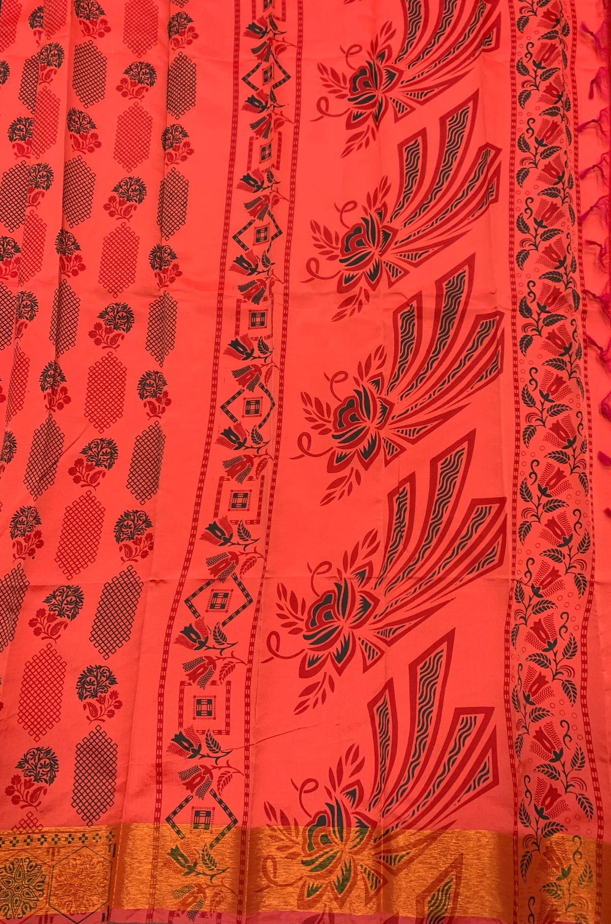 Fancy Cotton Saree Peach Colour with Copper Border