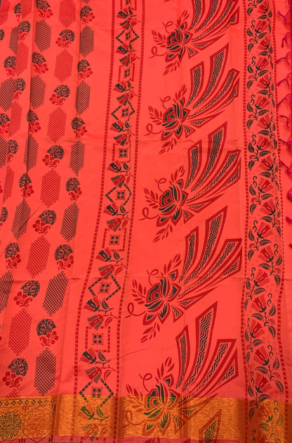 Fancy Cotton Saree Peach Colour with Copper Border