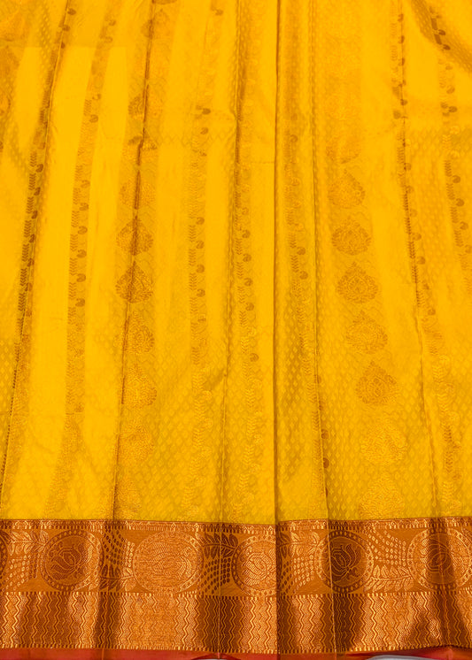 Vegan Silk Saree Yellow shade with Copper Border