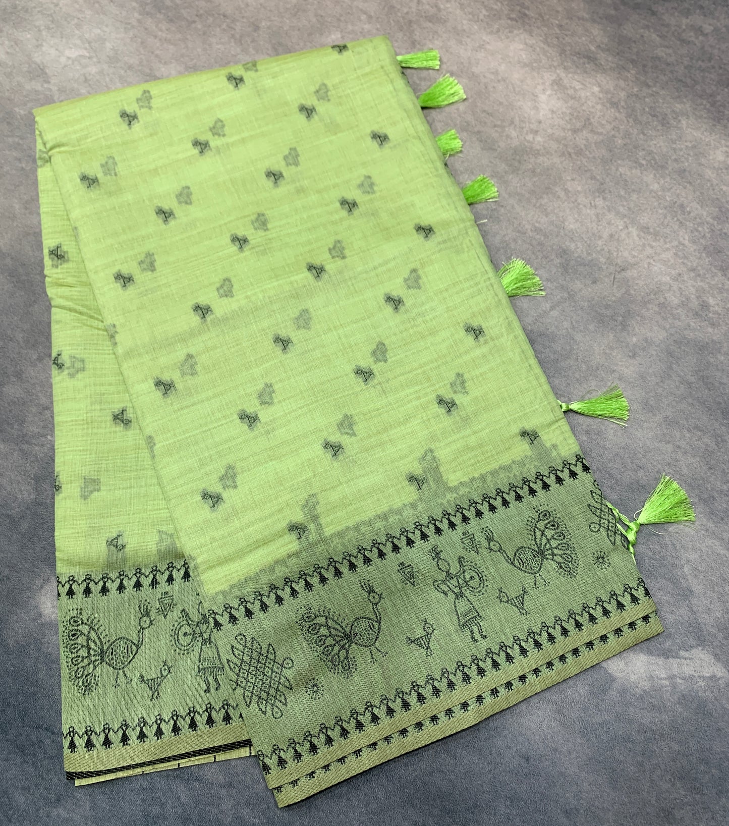 Banaras Katan Saree Pista Green Colour with Katan Work Border