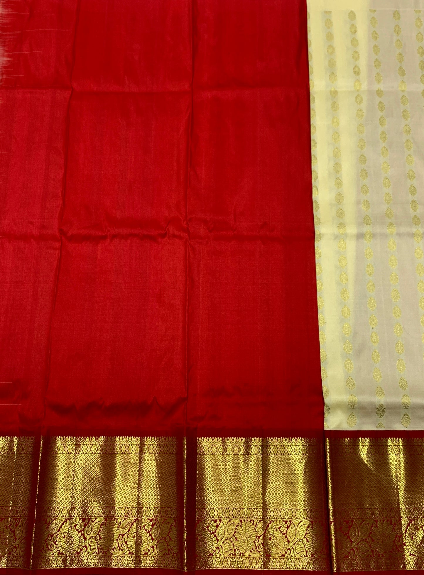 Tussar Shade Pure Kanchipuram Kids Pattu Pavadai with Contrast Border for age 5 to 10