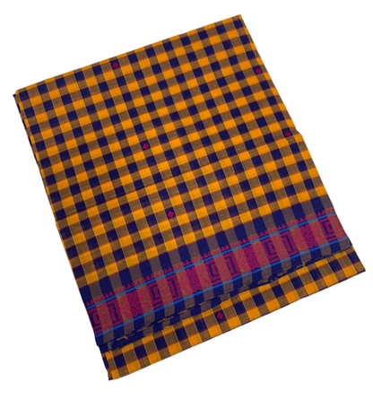 Chettinad Cotton Saree Yellow Shade with Blue Border