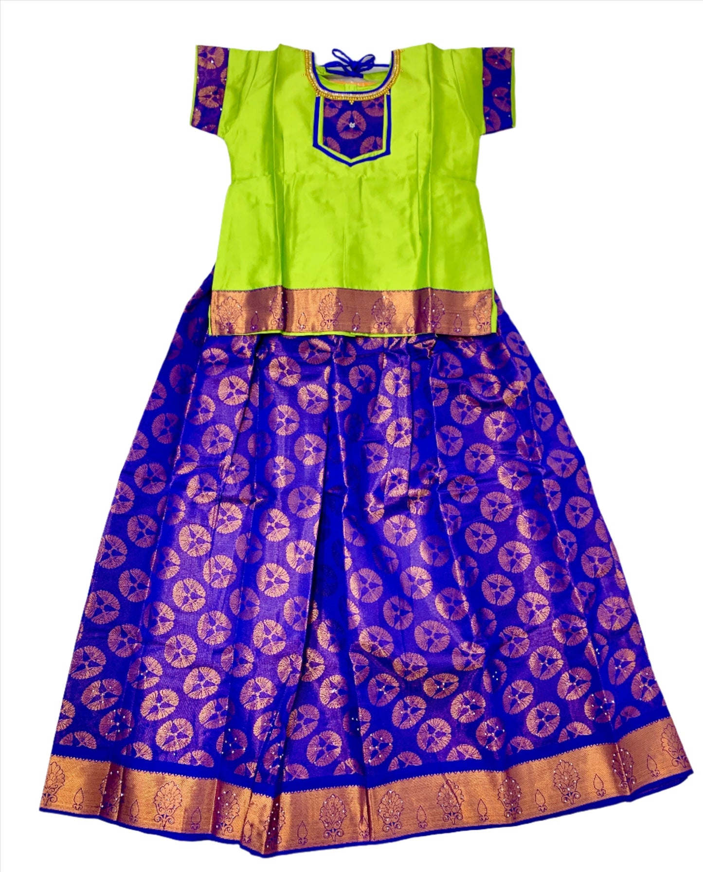 Ready To Wear Blue Pavadai with contrast Apple Green Blouse