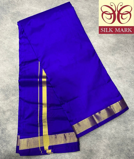 9X5 Pure Silk Dhoti Violet with Golden Zari Border
