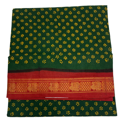 Chettinad Sungudi Cotton Green Colour with Maroon Border