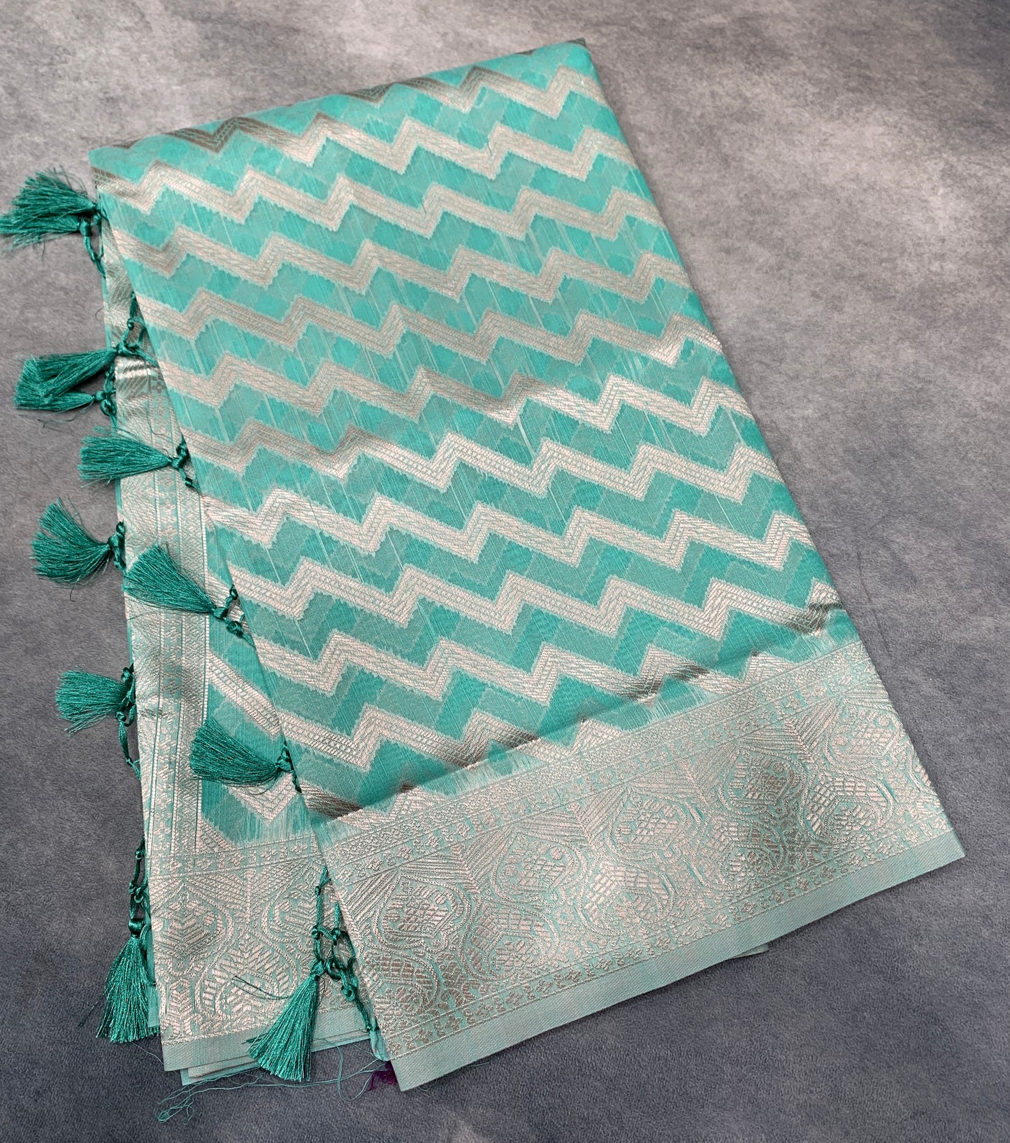 Banaras Katan Saree Sapphire Colour with Katan Work Border