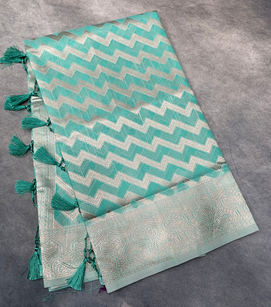 Banaras Katan Saree Sapphire Colour with Katan Work Border