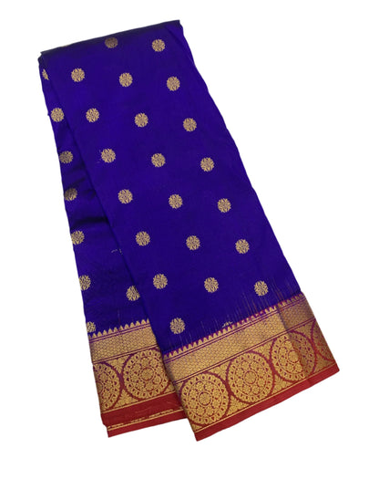 Pure Kanchipuram Silk Saree Blue shade with Red Border