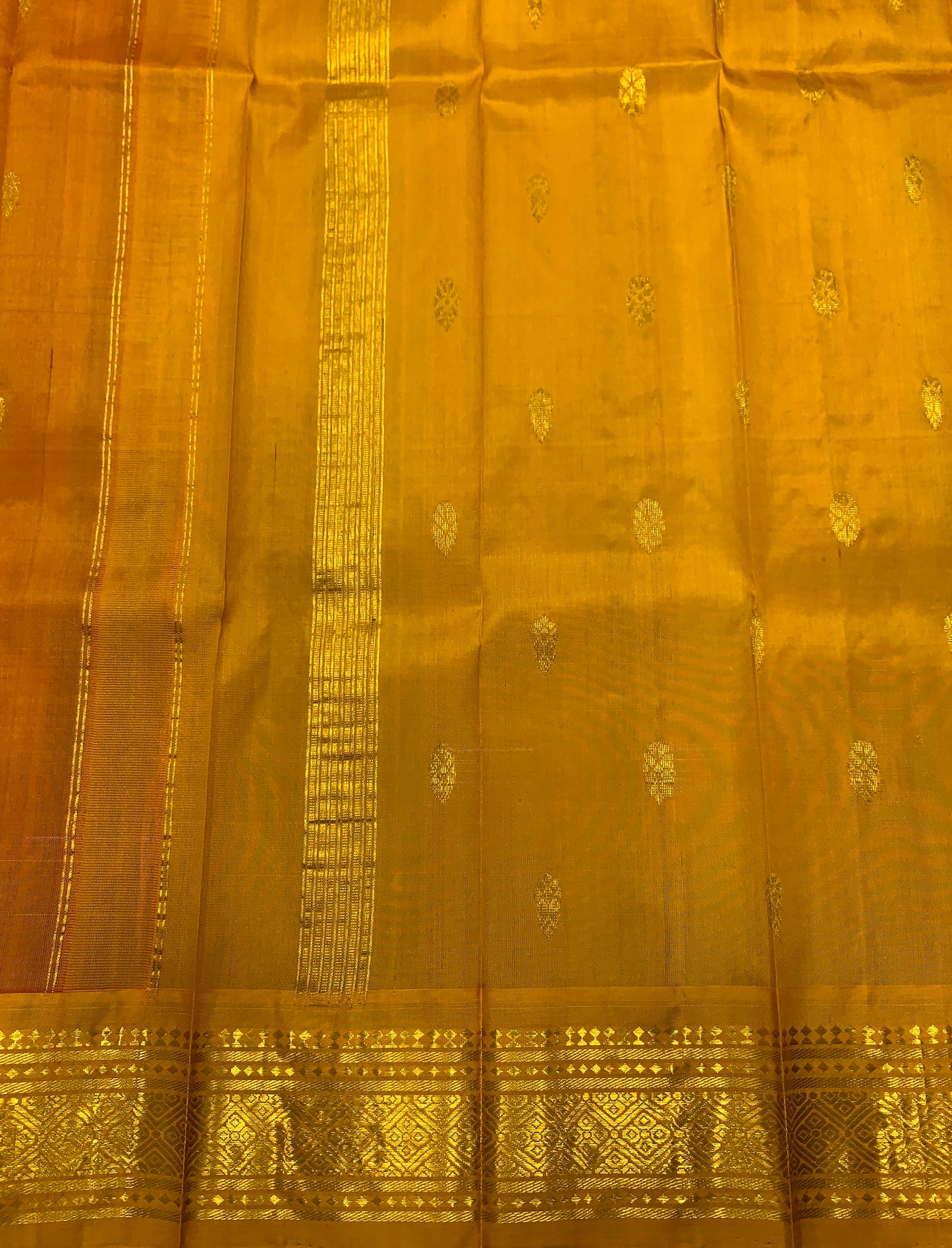 Pure Kanchipuram Silk Saree Mustard Colour Shade with Golden Zari Border