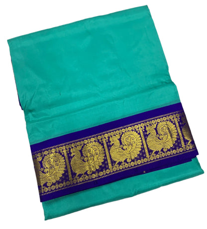 9 yards Pure Kanchipuram Silk Saree Sapphire Colour with Blue Border