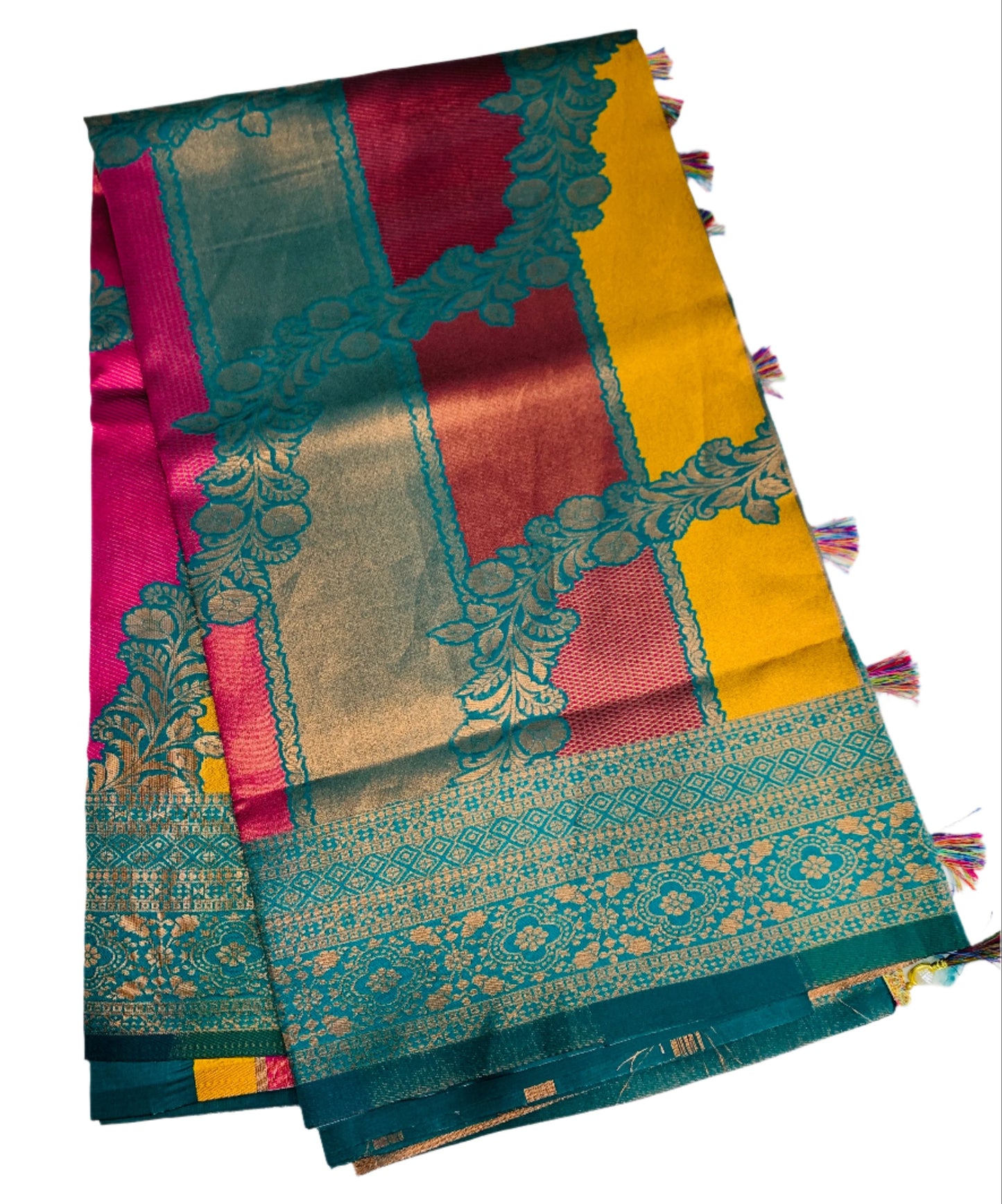 Art Silk Four Colour Saree with Sapphire Border