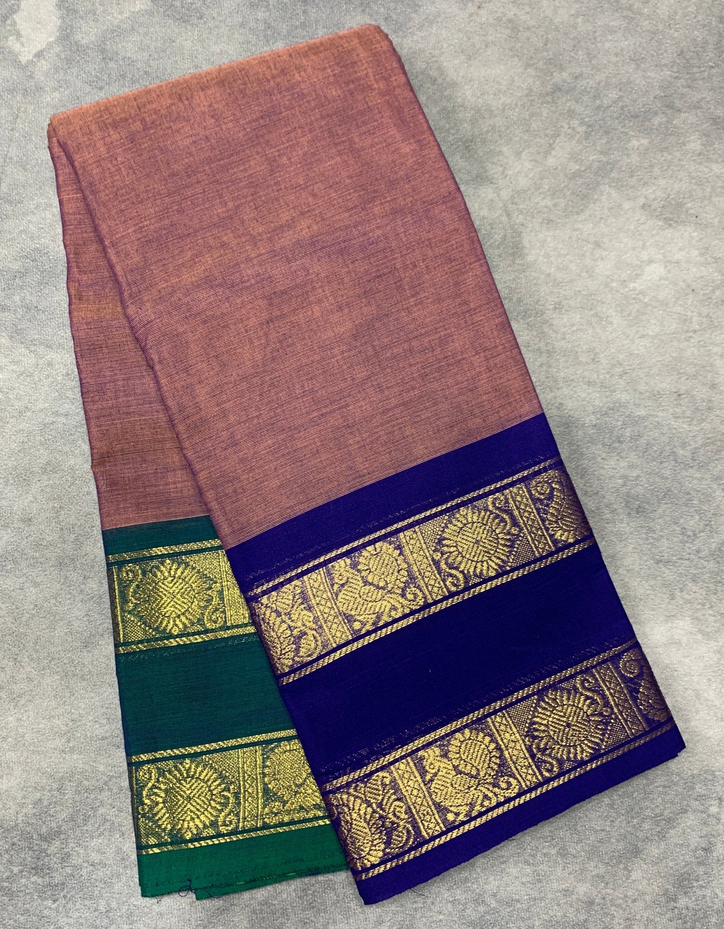 Chettinad Cotton Saree Dual Colour with Rettai Pettu Border