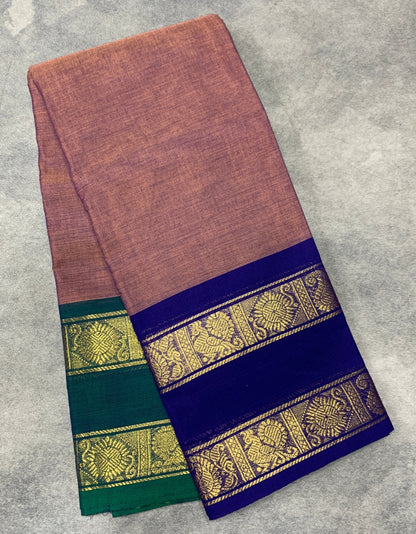 Chettinad Cotton Saree Dual Colour with Rettai Pettu Border