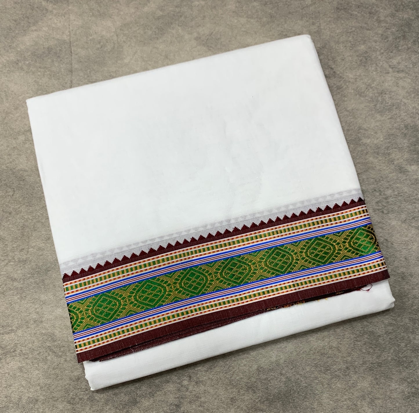 9X5 Cotton Dhoti White Colour with Red and Green Border with Angavastarm