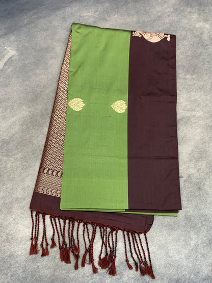 Art Silk Saree Pista Green Colour with Brown Colour Border