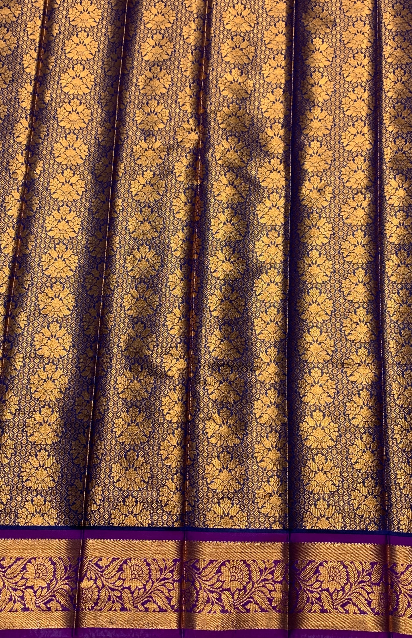 Vegan Silk Saree Blue Colour with Copper and Magenta Border