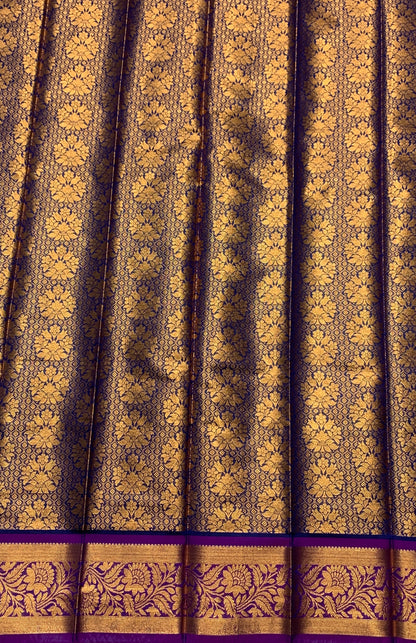 Vegan Silk Saree Blue Colour with Copper and Magenta Border