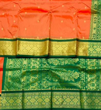 Light Orange Shade Saree with Golden and Green Border