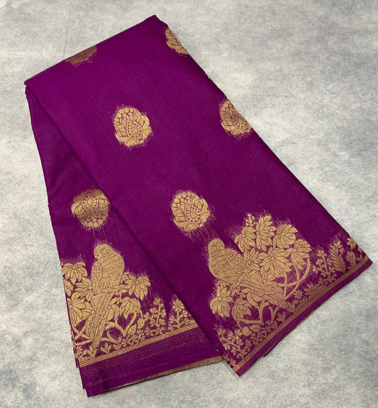 Kora Silk Saree Magenta Colour with Flower Design Border