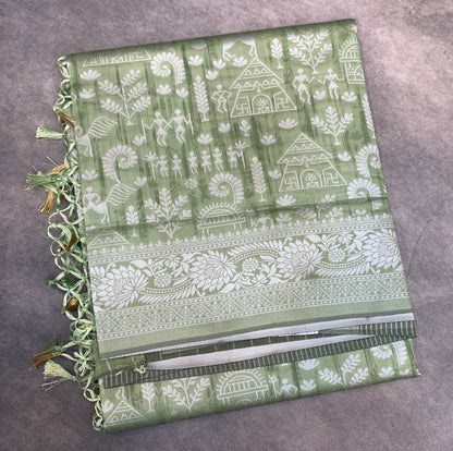 Banaras Katan Saree Light Green Colour with Katan Work Border