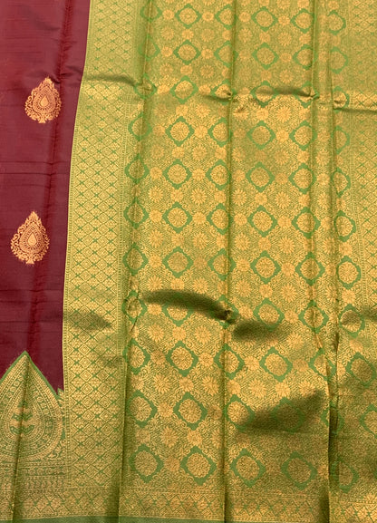 Maroon Colour Art Silk Saree with Olive Green Border