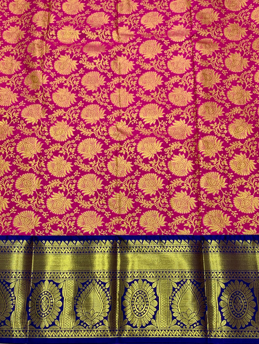 Pink shade Vegan Silk Kids Pattu Pavadai with Contrast border for age 5 to 10