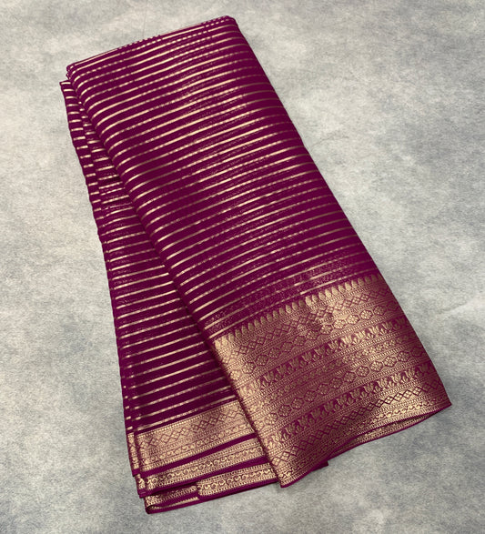 Georgette Saree Magenta Colour with Sliver Floral Design Border
