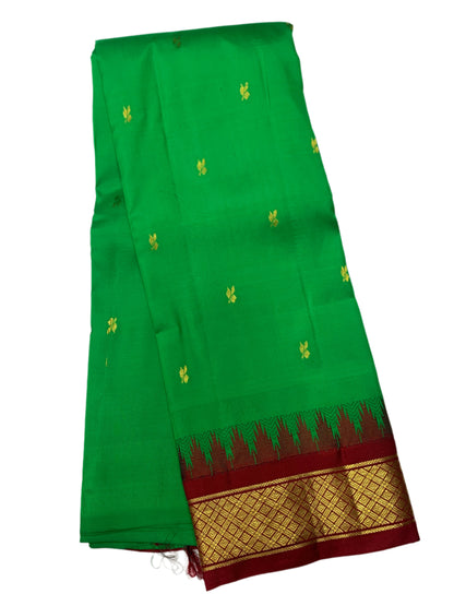 Pure Kanchipuram Silk Light Green Colour with Brown Border