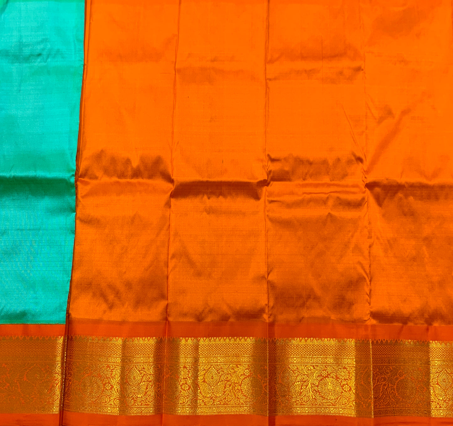 Sapphire shade Pure Kanchipuram Kids Pattu Pavadai with Contrast Border for Newborn to 2 Years