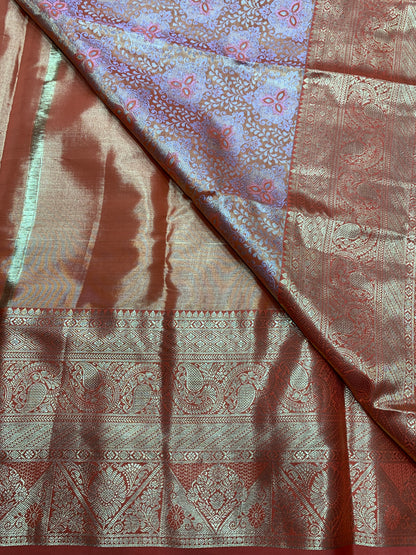 Golden Orange Colour Soft Kanchi Tissue Pattu Saree with Large Orange Border