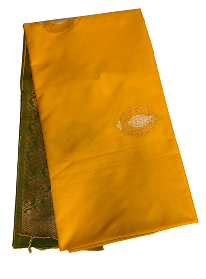 Soft Vegan Silk Saree Yellow Colour with Border less