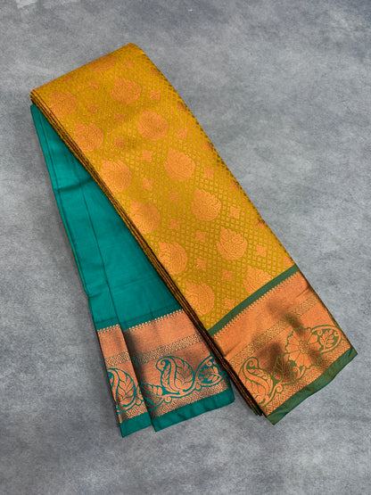 Vegan Silk Saree Lime Green Colour with Green and Copper Border