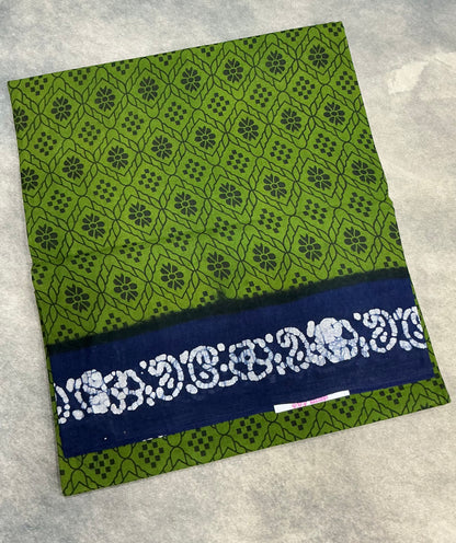Chettinad Sungudi Cotton Olive Green Colour with Navy Blue Colour Border
