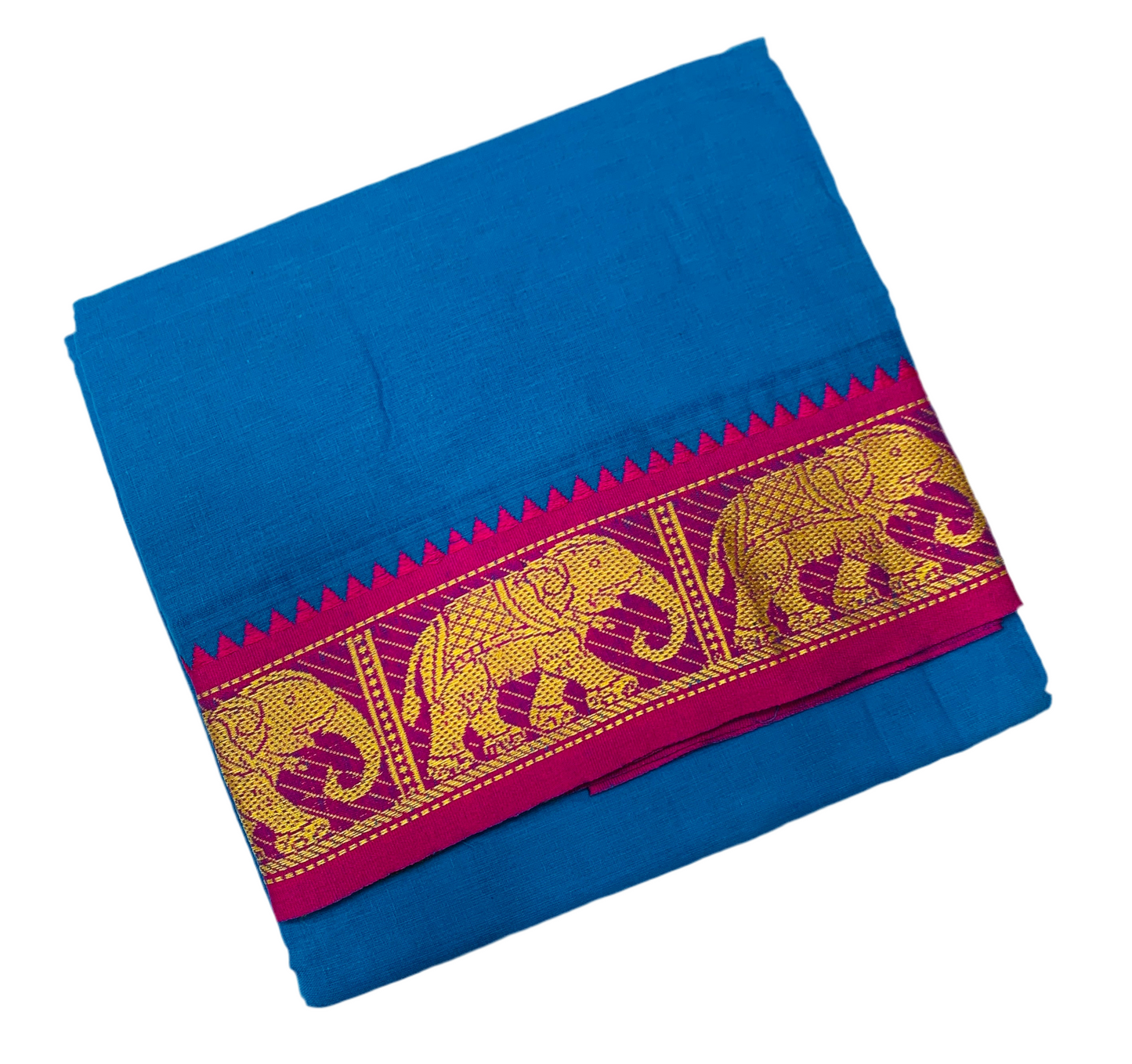 9X5 Cotton Dhoti Sky Blue Colour with Pink and Green Border