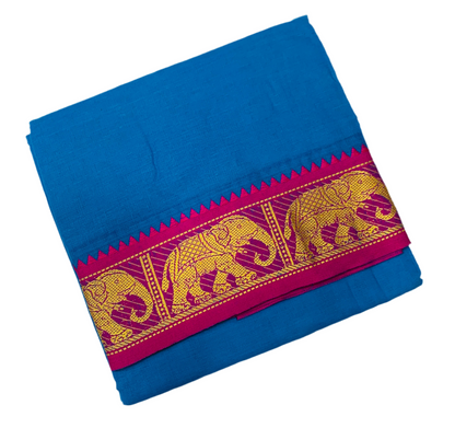 9X5 Cotton Dhoti Sky Blue Colour with Pink and Green Border