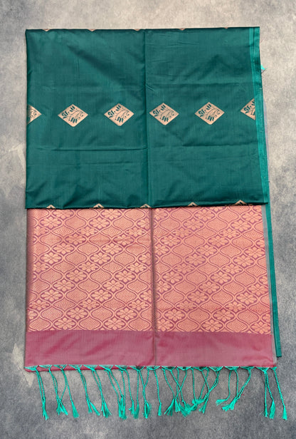 Art Silk Saree Emerald Green Colour with Borderless