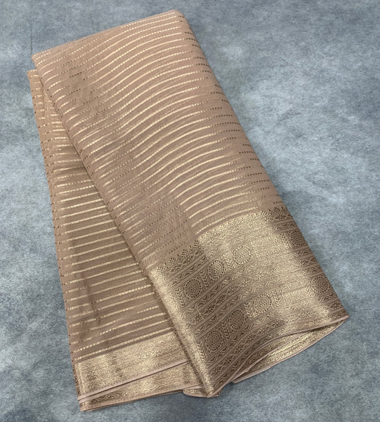 Georgette Saree Tussar Colour with Sliver Floral Design Border
