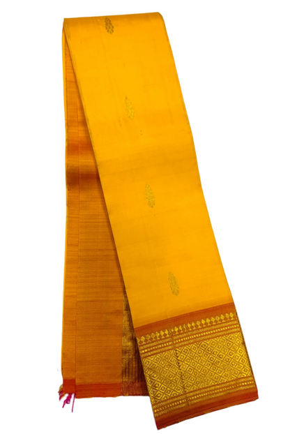 Pure Kanchipuram Silk Saree Mango Yellow shade with Golden Zari Border