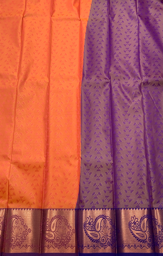 Synthetic Cotton Saree Orange Shade with Copper and Mango Design Border