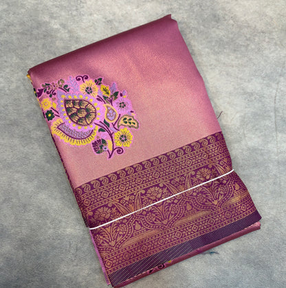 Fancy Tissue Saree Pink Colour with Magenta Border