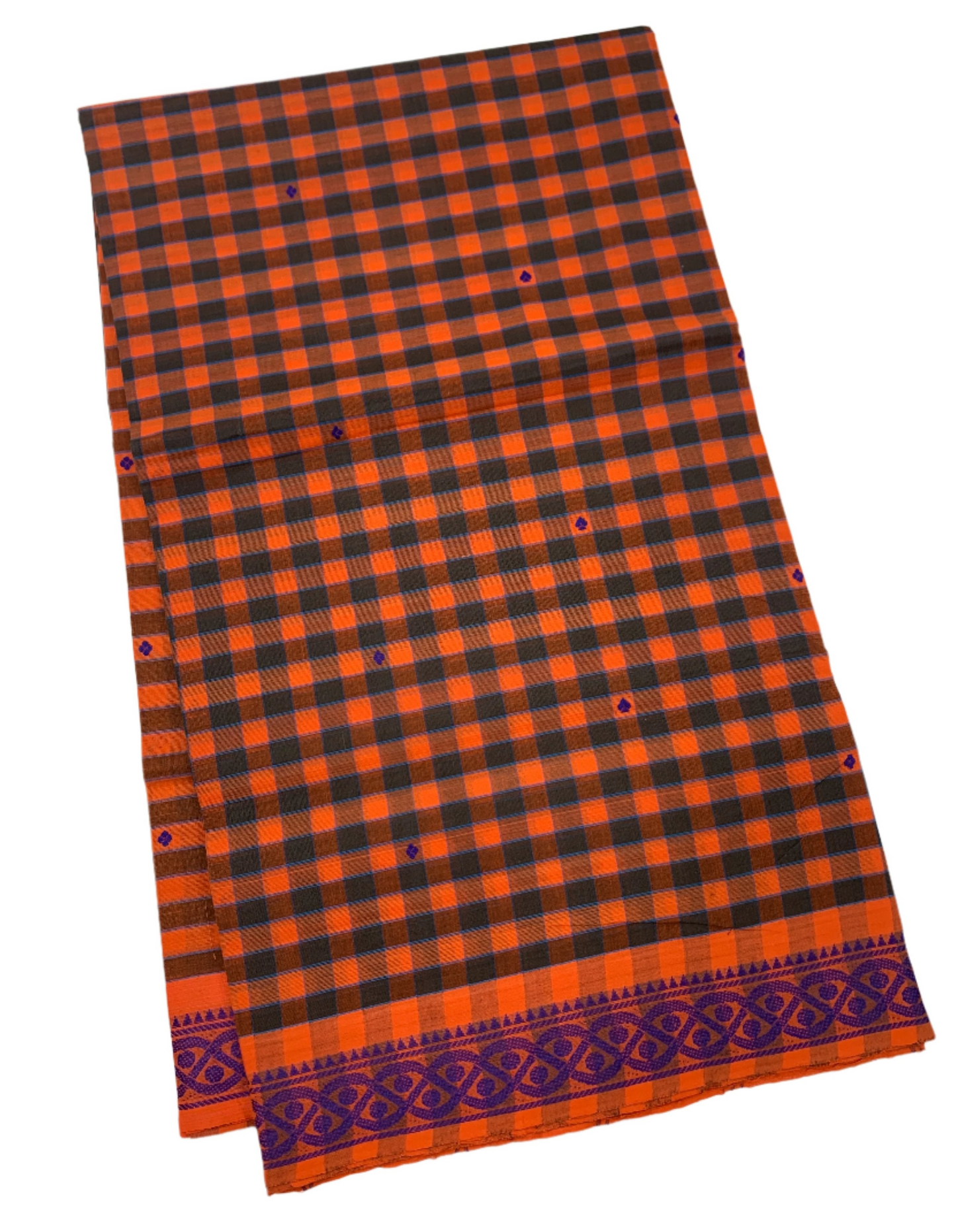 Chettinad Cotton Saree Orange Shade with Blue Border