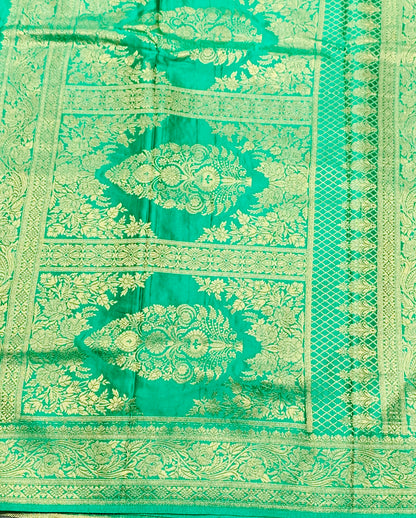 Banaras Saree Light Green Colour with Golden Colour Floral Design Border